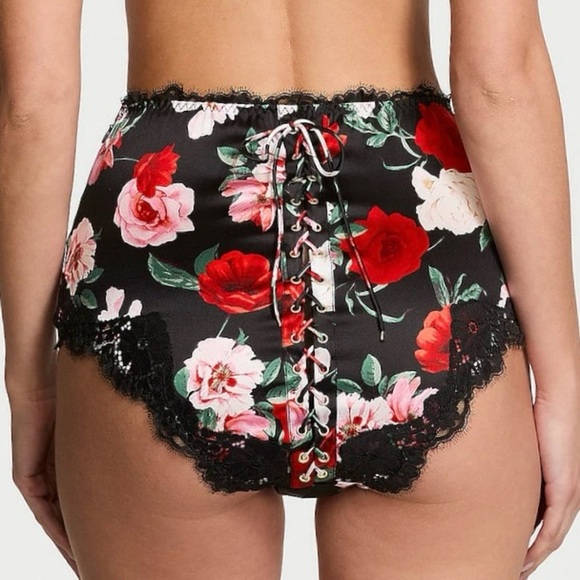 ATELEIR x Victoria's Secret Large Black Roses Satin Lace Trim High Waist Panty - Picture 4 of 5
